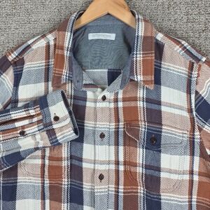 Outerknown Blanket Shirt Mens Size XXL Brown Blue Plaid Heavyweight Flannel